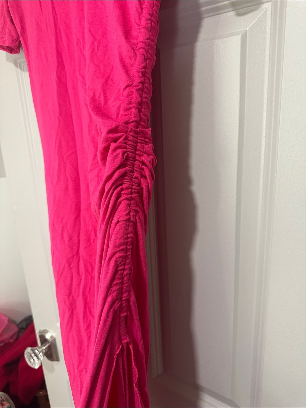 Bright Hot Pink Ruched Bodycon Dress